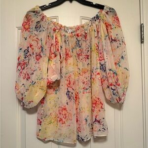 Cabi Watercolor On/Off-Shoulder Adjustable Women's Top Blouse Size Medium